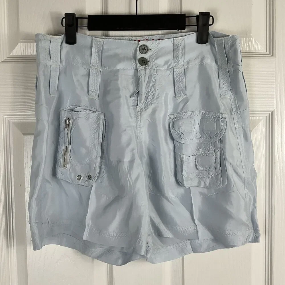 Johnny Was Sz 4 Light Blue Cupra Rayon Cargo Shorts Summer Chic Pockets Boho T